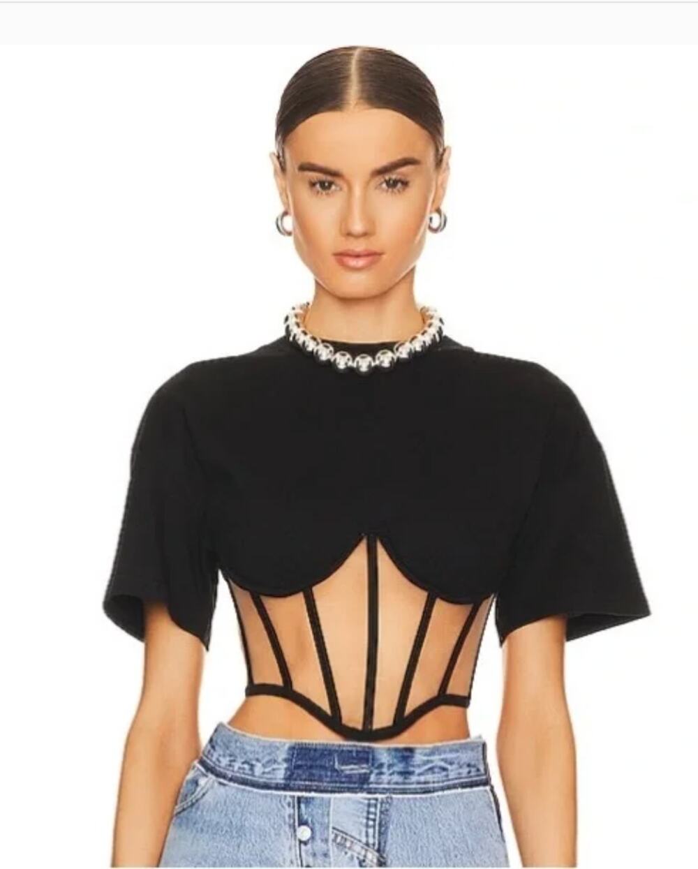 RTA Angelo Corset Top Mesh Panel Sheer Festival Party Cocktail Going Out Y2K S